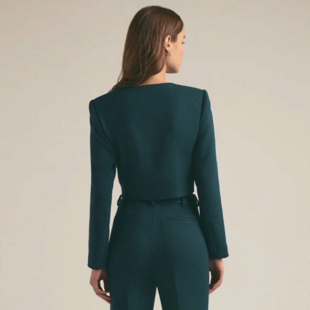 Favorite Daughter Dark Teal Cropped Button Houndstooth Emily Jacket XS - Picture 5 of 16